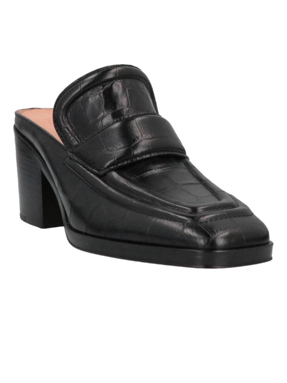 Bottega Veneta Black Croc-Embossed Leather Heel Mule